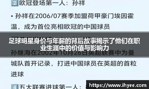 足球明星身价与年薪的背后故事揭示了他们在职业生涯中的价值与影响力